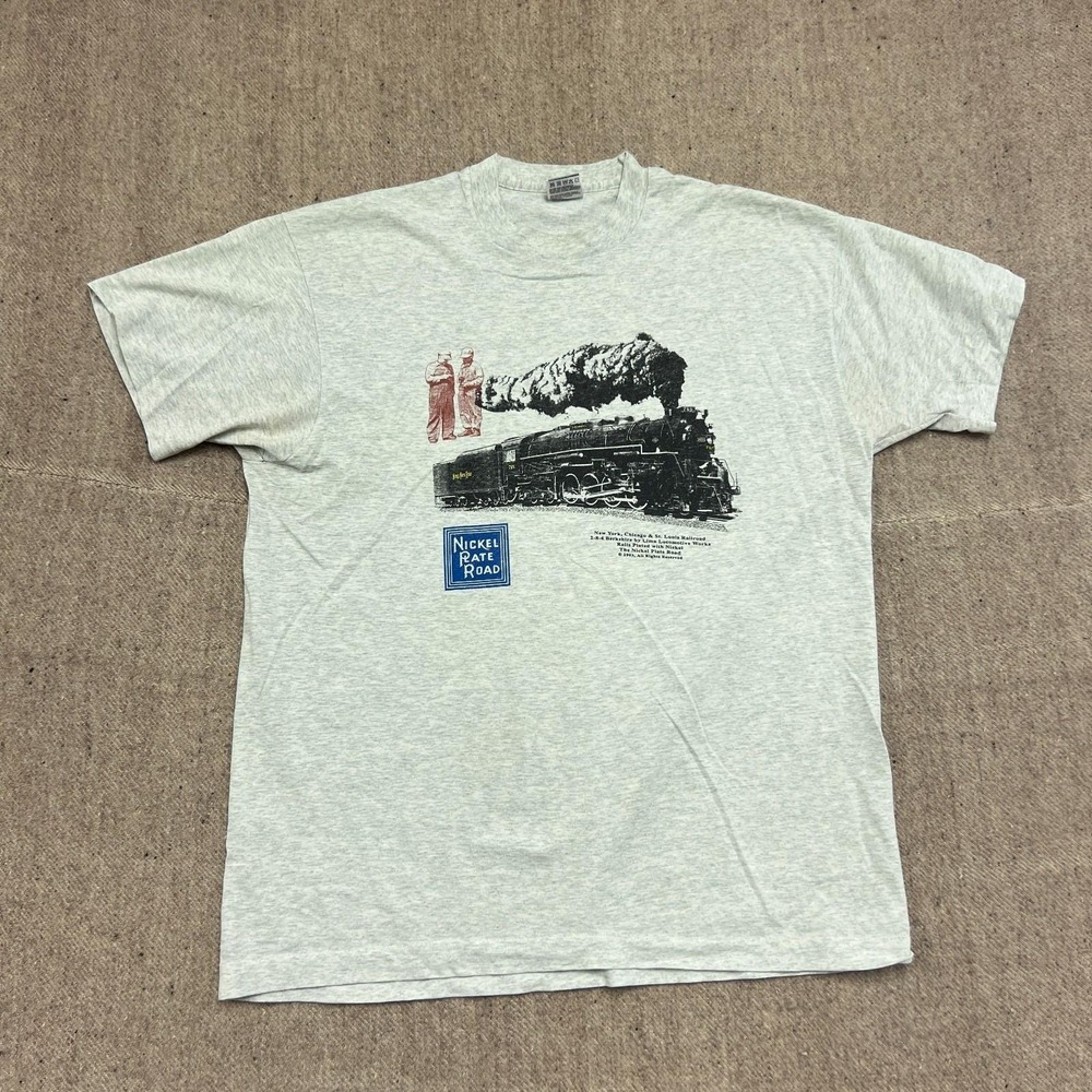 Vintage Nickel Rate Road Shirt Mens XL Gray 1990sā Railroad USA